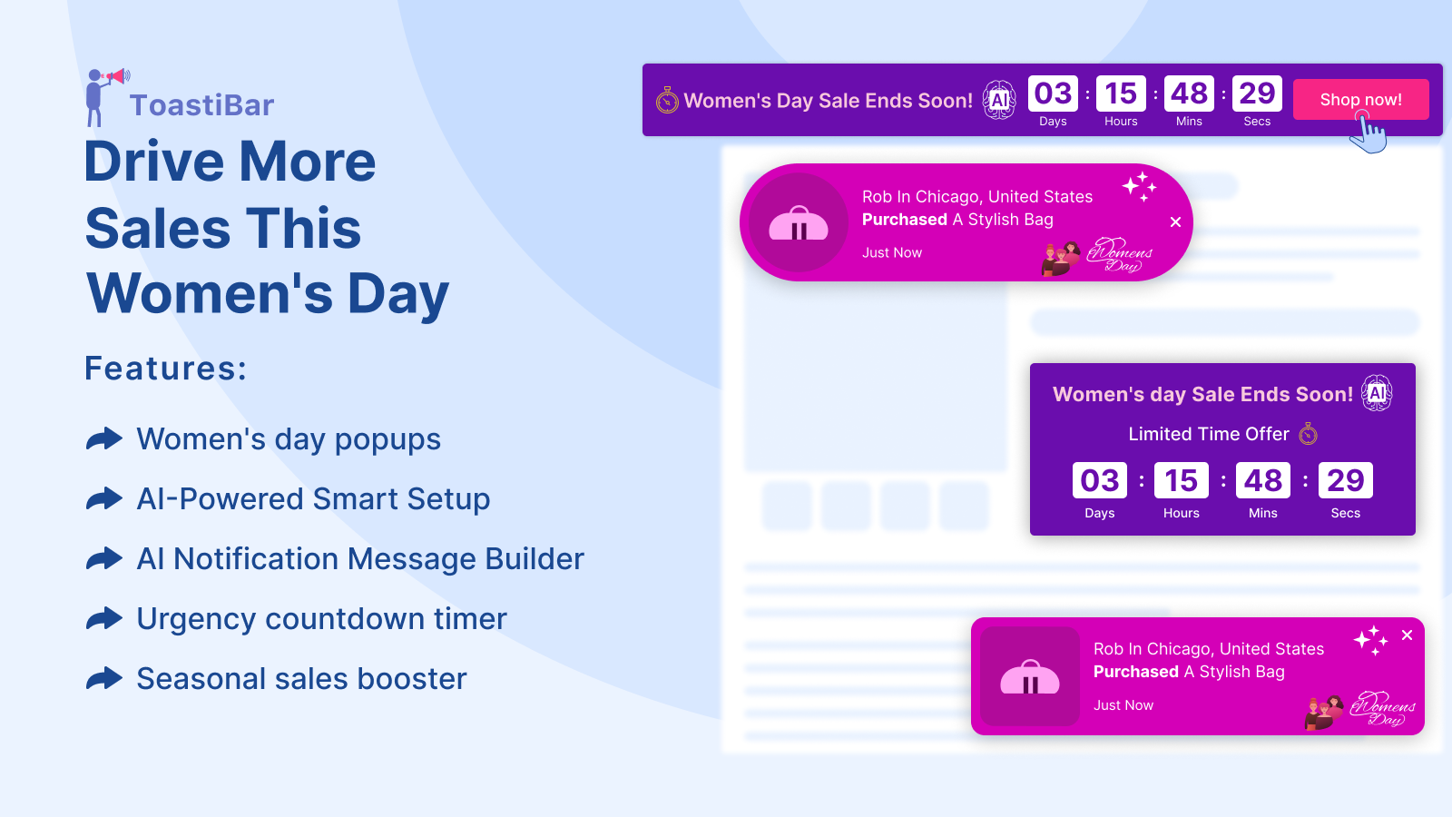 Toastibar Feature Example Women's Day Banner